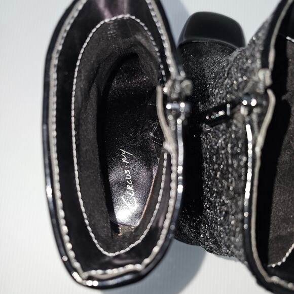 Circus By Sam Edelman Osten Ankle Bootie 7 Black Glitter Faux Leather Cap Toe - Picture 10 of 14